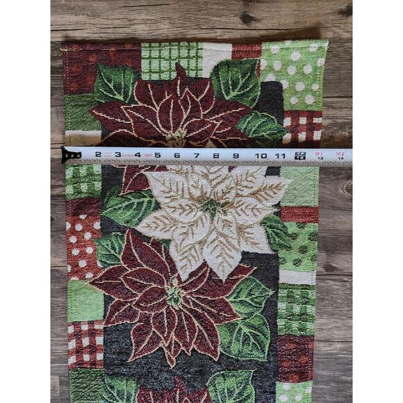 Table Runner Christmas Pointsettia Red White Green Holiday Decor 13"W x 66"L - Picture 4 of 6